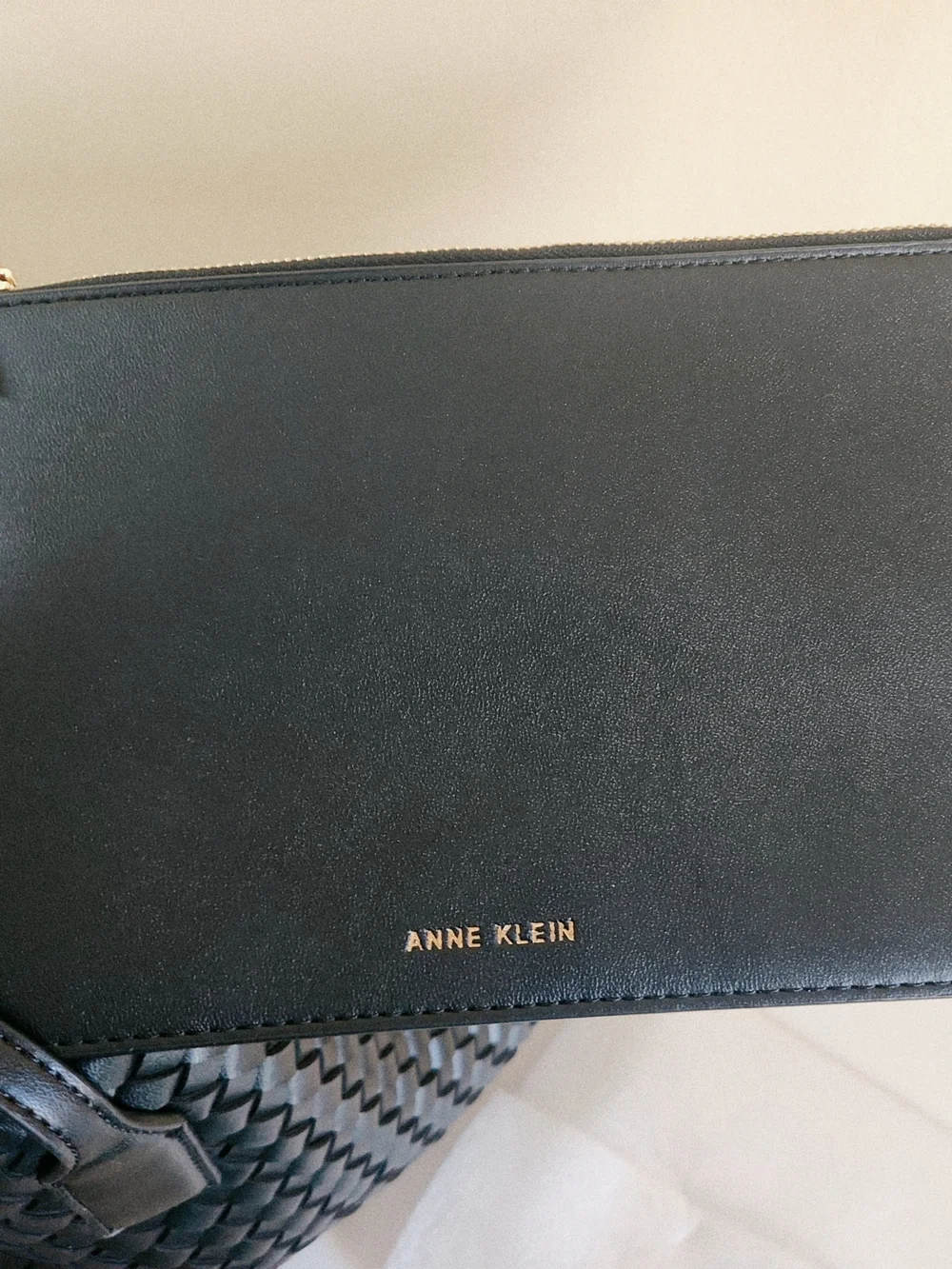 Anne Klein Black Woven Tote with Branded Charm And Organizer Pouch
